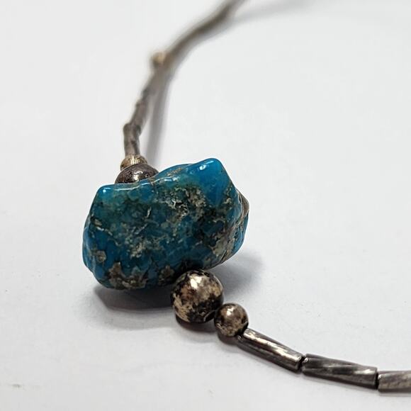 Sterling Silver Antique Vintage Genuine Raw Turquoise Necklace - Picture 3 of 7